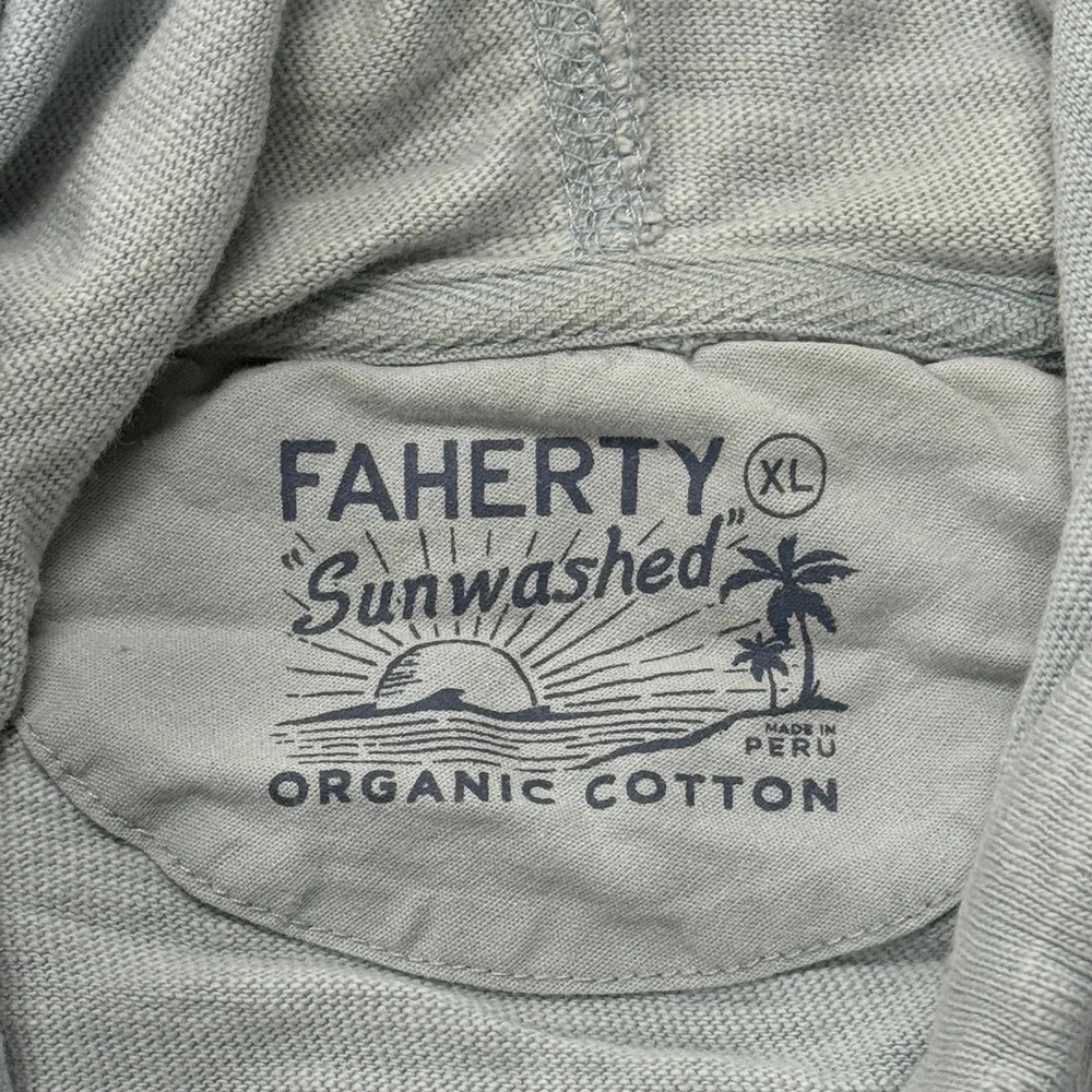 Faherty Sunwashed Hoodie Mens XL Blue Grey Organic Cotton Slub MKC0096-BBZ